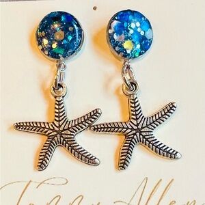 Starfish Earrings with Blue Accents
